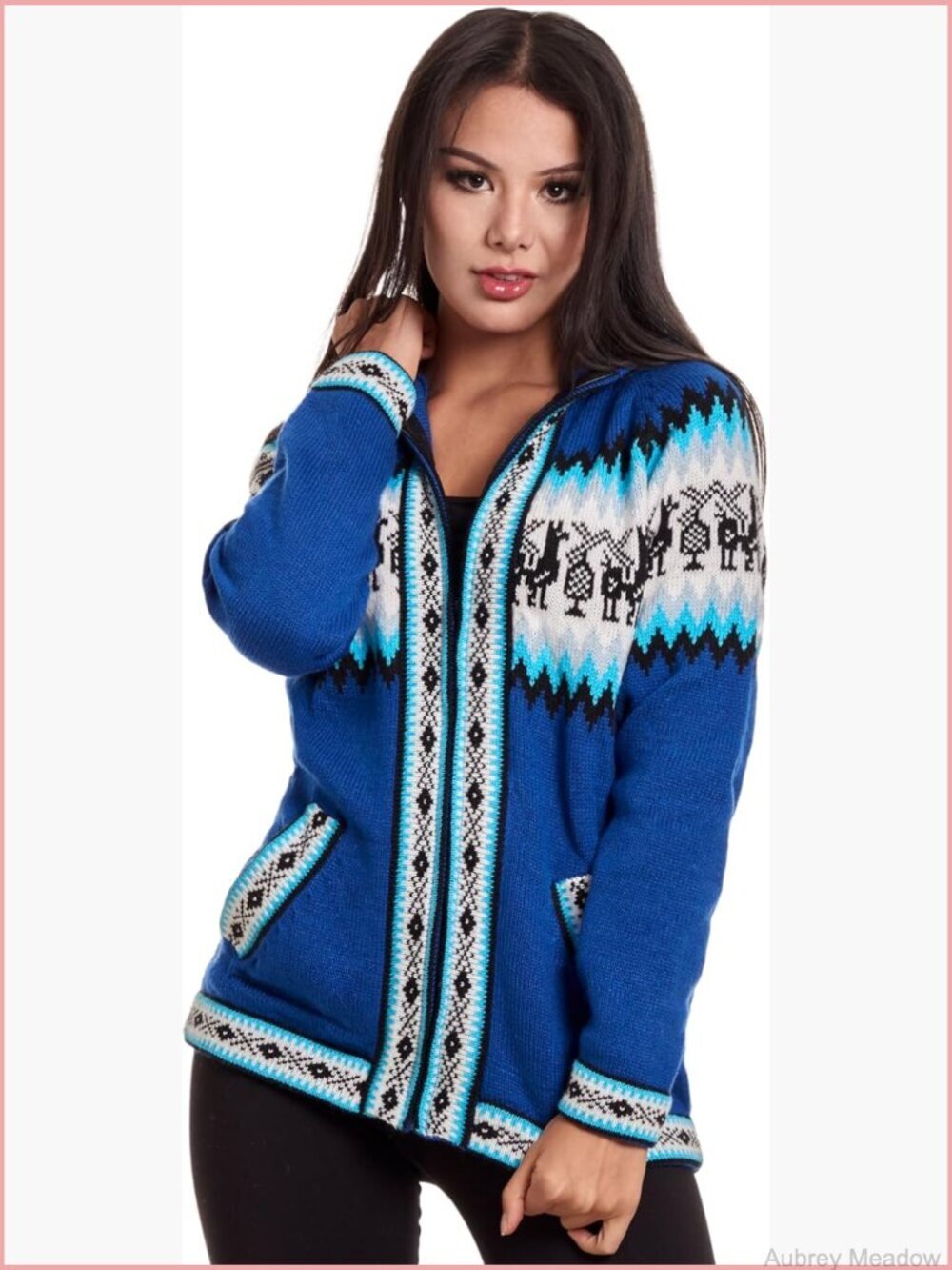 Full Zip Up Hooded Alpaca Wool Cardigan Sweater Andean Design